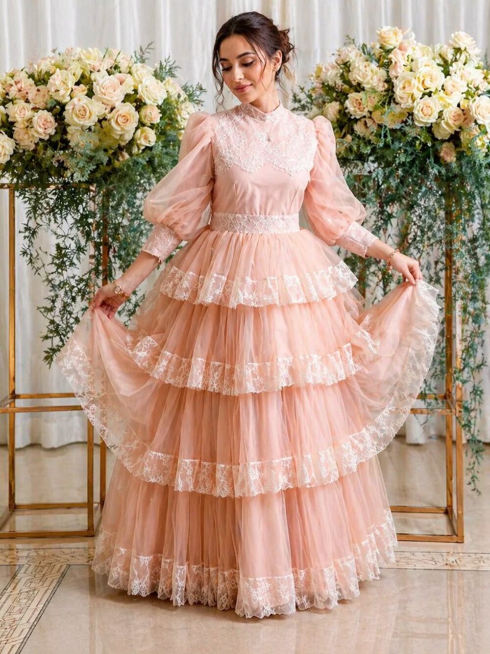 Blush Pink Lace Tulle Gown | Size 4